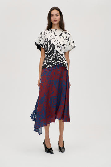 Stine Goya Skirt Asymmetric With Pleats Skirt Graphic Rose Burgundy