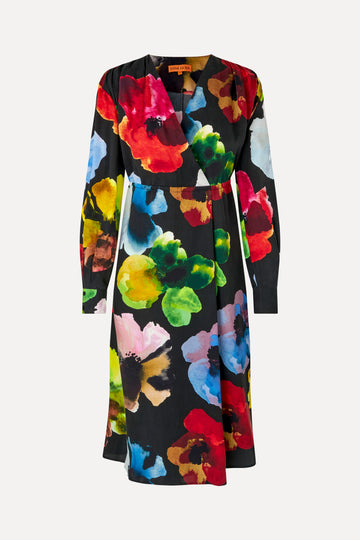 Stine Goya Voluminous V Neck Midi Dress Dress Watercolor Bloom