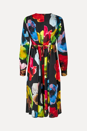 Stine Goya Voluminous V Neck Midi Dress Dress Watercolor Bloom