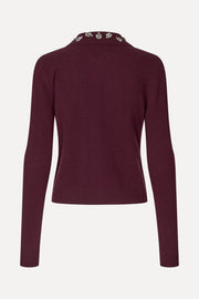 Stine Goya Wide Collar Long Sleeve Cardigan Knit Bordeaux